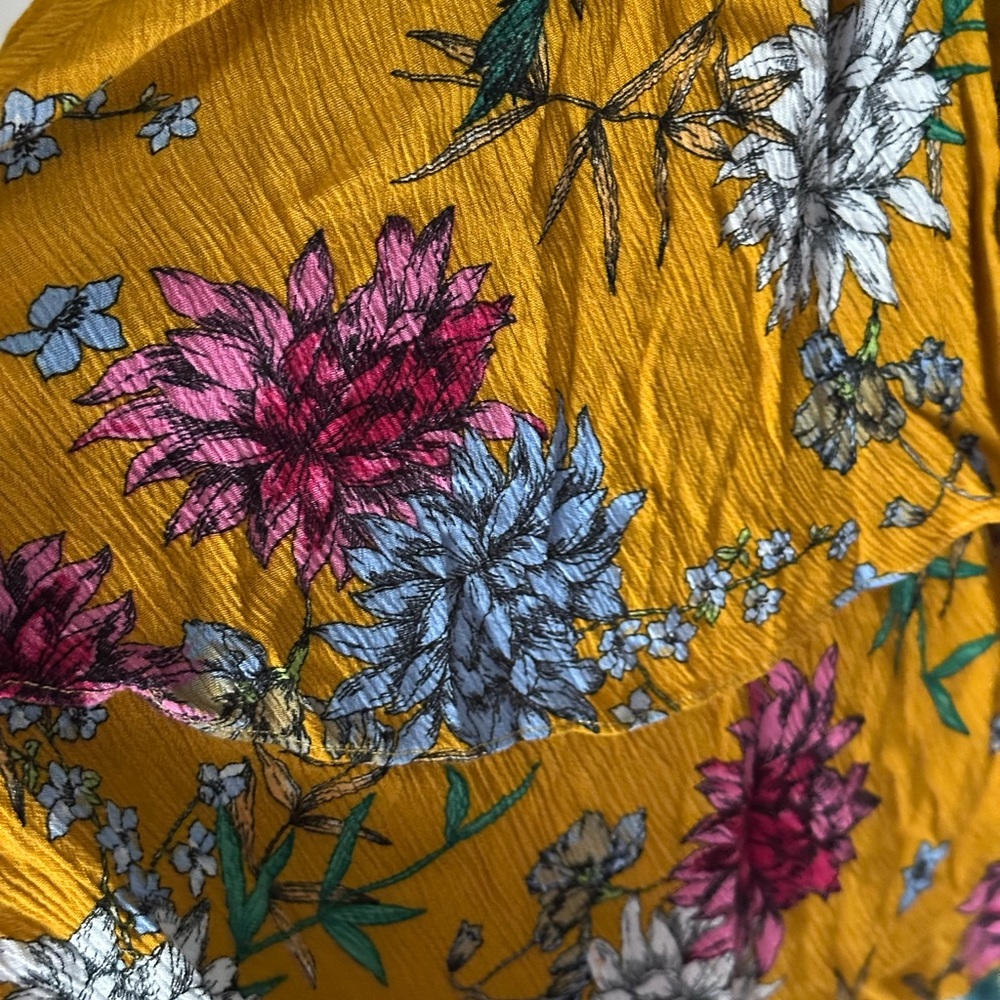 Yellow Ruffled Wrap Sundress with Puff Sleeves - Picture 12 of 15